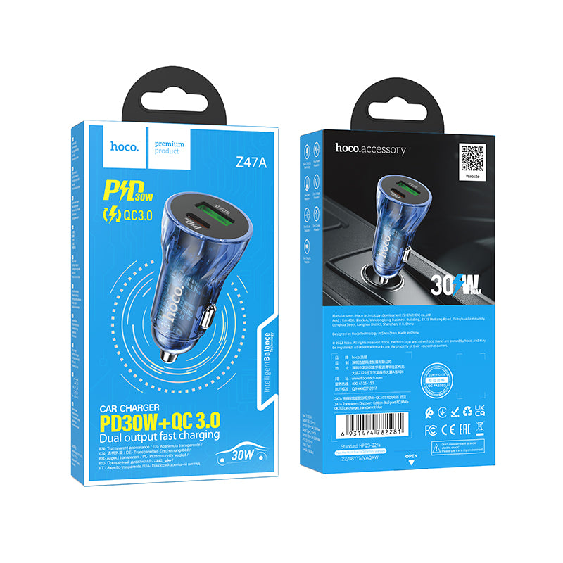 Z46 Blue shield single port 18W QC3.0 Car Charger With Usb To Type-c cable Hoco