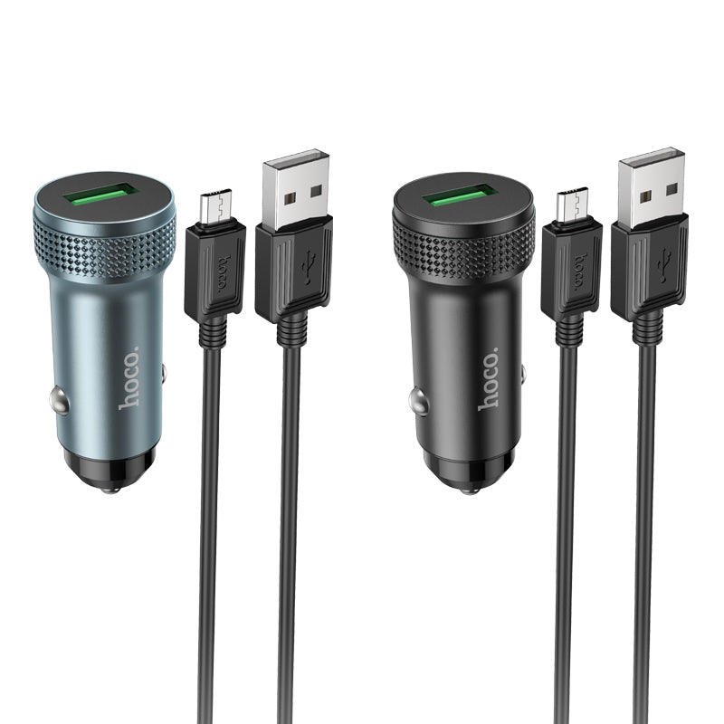 Z49A Level 18W Car Charger Set with USB-A to Micro Cable ‚ Single USB-A Port, QC3.0 Support, Aluminum Alloy Construction‚Hoco
