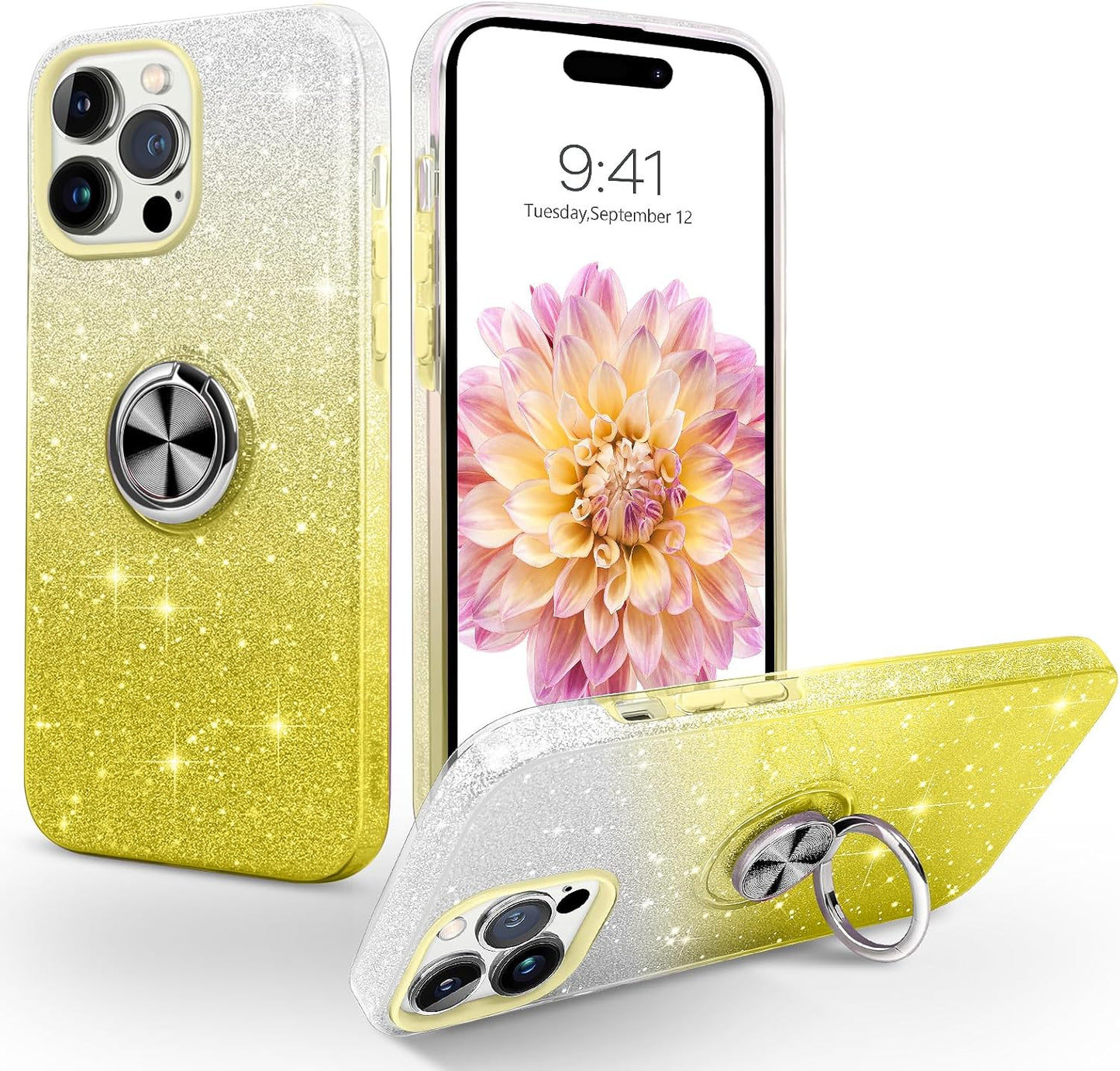 Yellow DUAL COLOR BLING RING CASE for Apple iPhone 14 PRO MAX