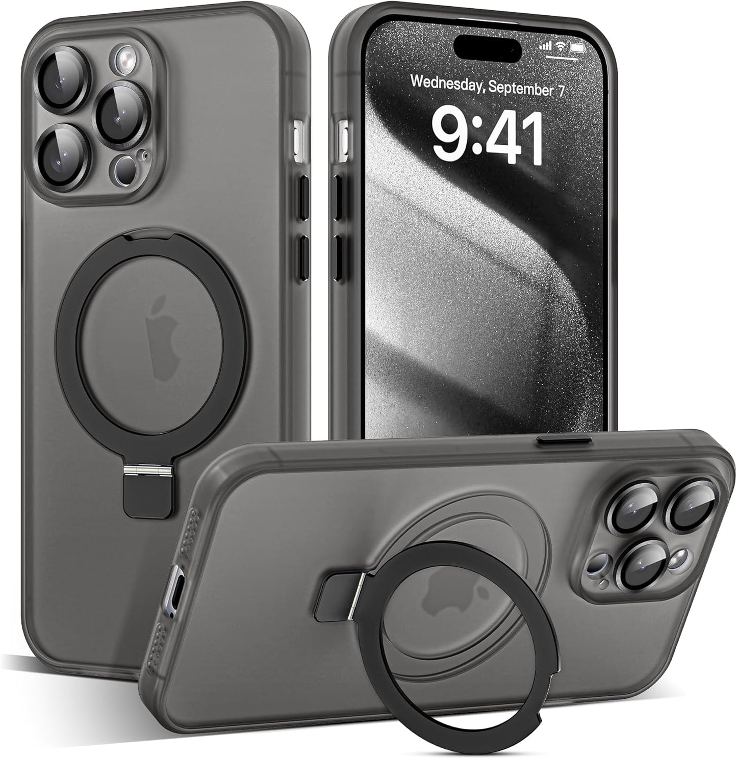 Black Premium Frost MagSafe Case With Camera Lens Protection And Kick Stand for Apple Iphone 11 Pro Max