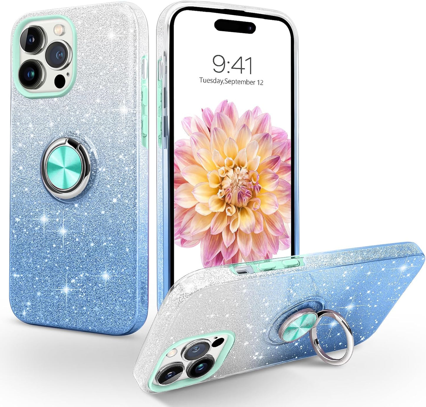 Blue DUAL COLOR BLING RING CASE for Apple iPhone 14 PRO MAX