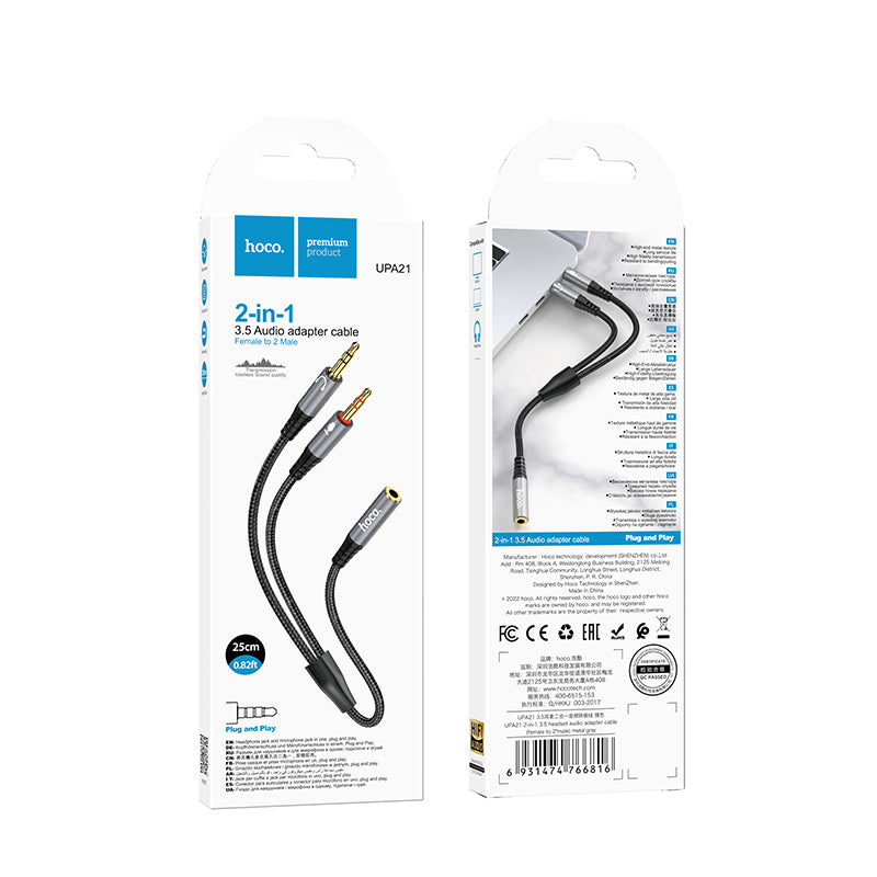 UPA21 2-in-1 3.5mm Audio Adapter Cable ‚ Female to Dual Male (Headset & Microphone Splitter) HOCO