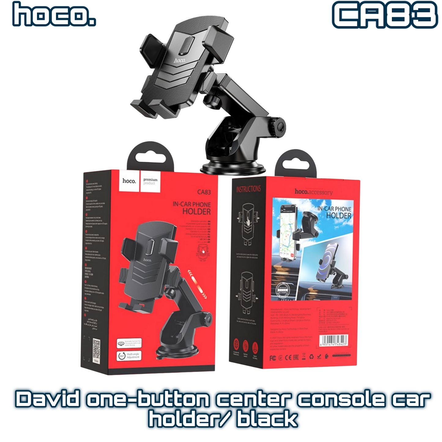 CA83 Magnetic Car Phone Holder – Black, 360° Rotation | HOCO