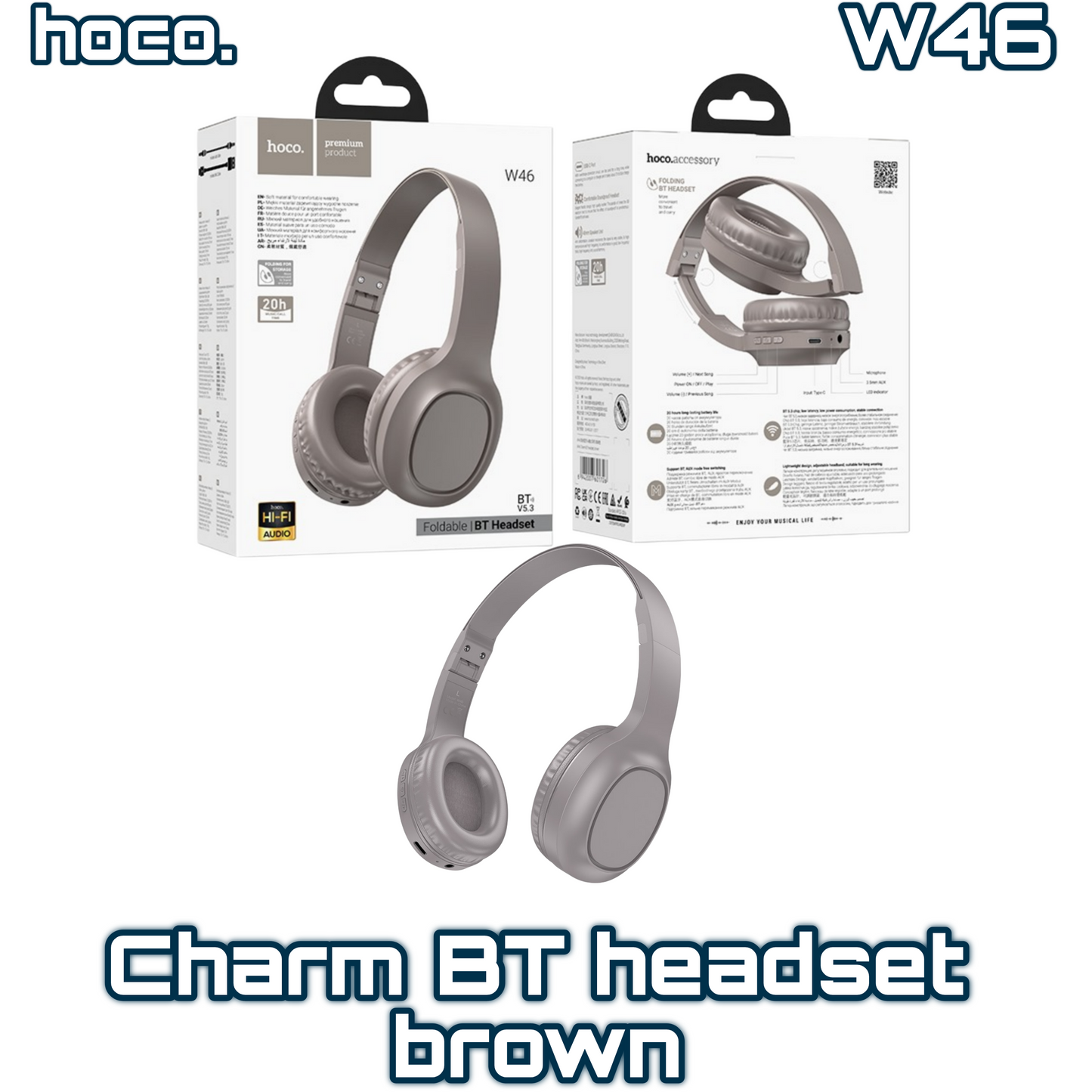 W46 Charm Bluetooth Headset – Brown, Compact & Lightweight | HOCO
