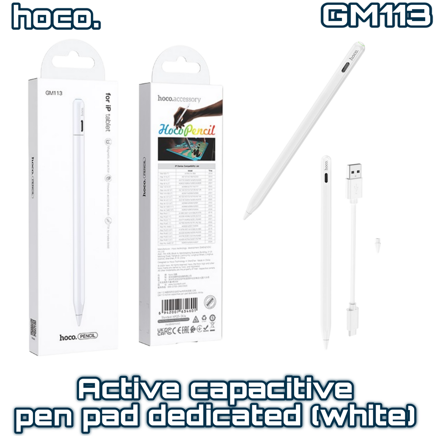 GM113 Active Capacitive Stylus Pen ‚ iPad Dedicated, White, Fast Charging & Tilt Support | HOCO