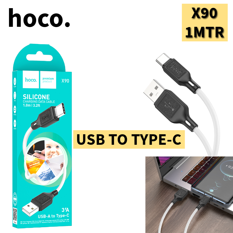 X90 1M USB to Type-C Fast Charging Data Cable – White (Durable Nylon Braided, 2.4A Max Output) HOCO