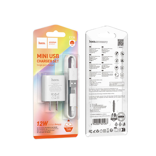 C134 Mini Charger with USB-A to Micro-USB Cable Set ‚ 5V/2.4A Output Hoco