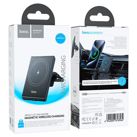 HW19 Magnetic Wireless Car Charger ‚ 15W Fast Charging Air Vent Mount HOCO