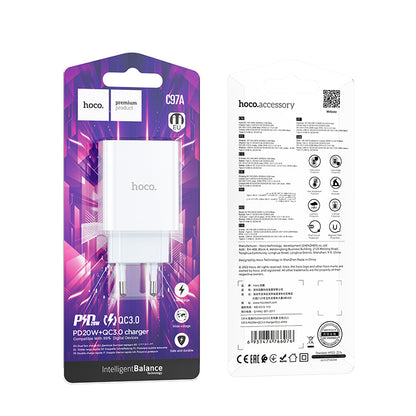 C97 Dual-Port 20W PD + QC3.0 Fast Charger with USB-C to USB-C Cable Set‚ HOCO.
