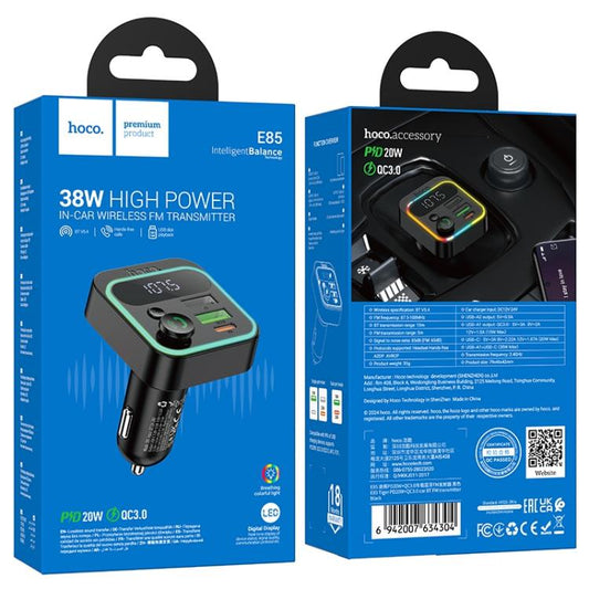 E85 Wireless Bluetooth FM Transmitter + Charge Black HOCO