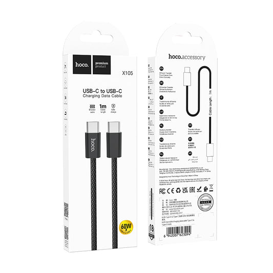 X105 USB-C to USB-C Cable ‚ 1m, 60W PD Fast Charging, Braided | Hoco