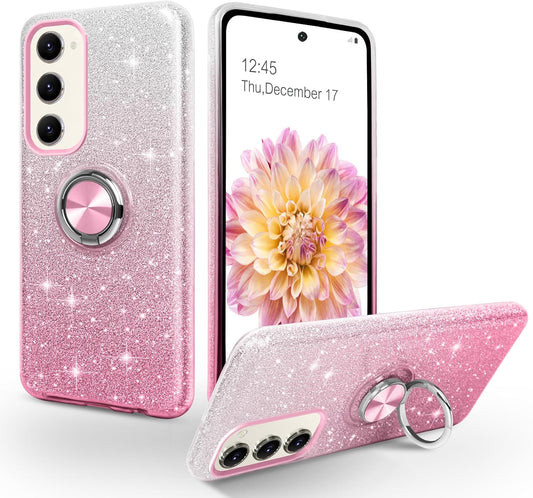 Pink DUAL COLOR BLING RING CASE for Samsung S24 Ultra