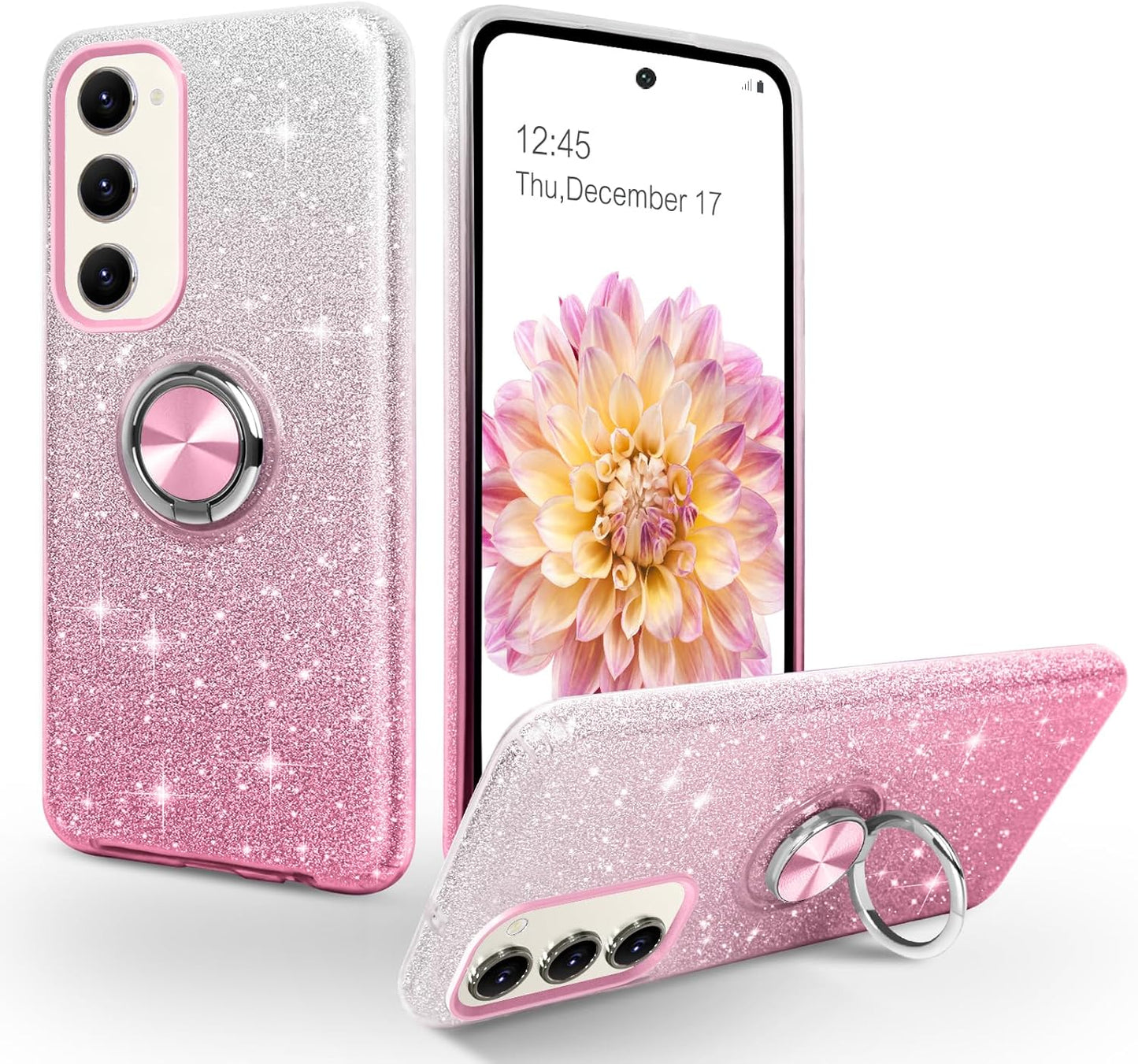 Pink DUAL COLOR BLING RING CASE for Samsung S23 Ultra