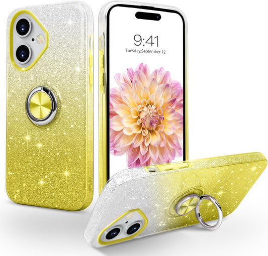 Yellow DUAL COLOR BLING RING CASE for Apple iPhone 16
