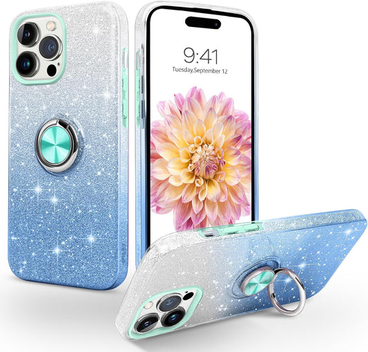 Blue DUAL COLOR BLING RING CASE for Apple iPhone 14 PRO MAX