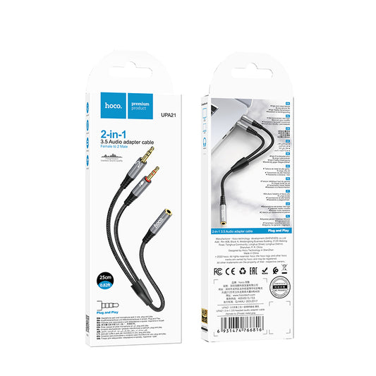 UPA21 2-in-1 3.5mm Audio Adapter Cable ‚ Female to Dual Male (Headset & Microphone Splitter) HOCO