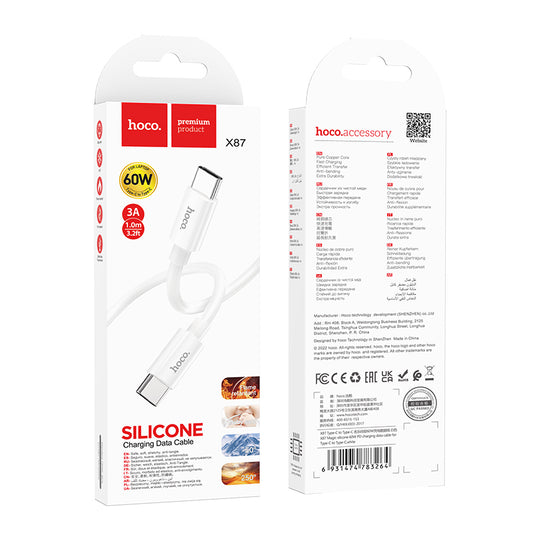X87 USB-C to USB-C Cable ‚ 1m, 60W PD Fast Charging, Soft Silicone | Hoco