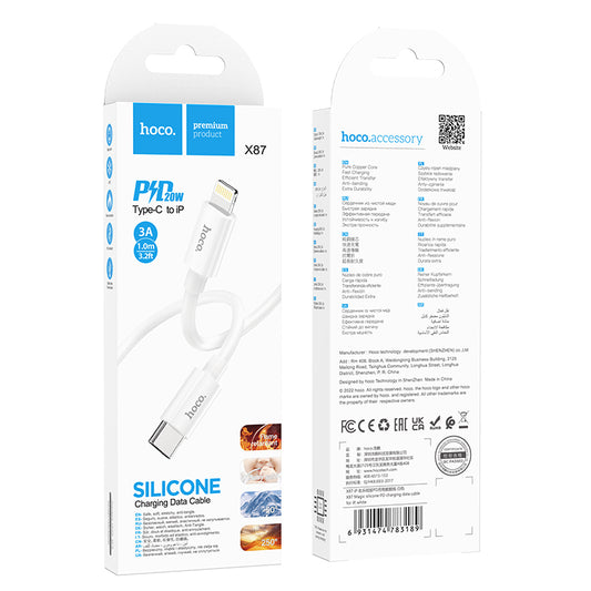 X87 USB-C to Lightning Cable ‚ 1m, 60W PD Fast Charging, Soft Silicone | Hoco