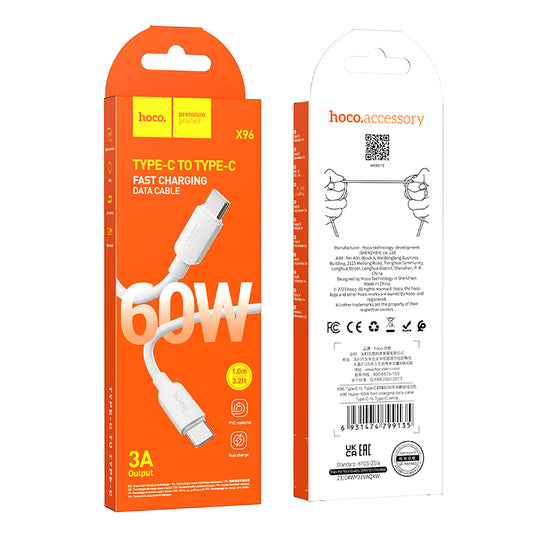 X96 Hyper USB-C to USB-C Cable ‚ 1m, 60W PD Fast Charging White | Hoco