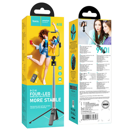 K18 Selfie Stick + Tripod Wireless Monopod for live broadcast Black Hoco