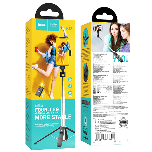 K18 Selfie Stick + Tripod Wireless Monopod for live broadcast Black Hoco
