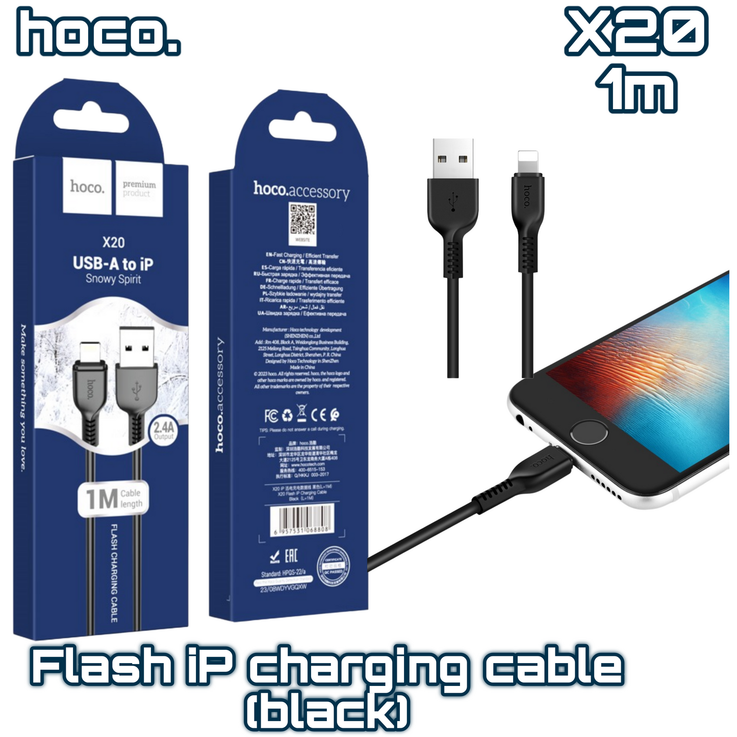 X20 Flash USB to Lightning Fast Charging Cable ‚  1M Black, Durable Design | HOCO