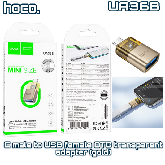 UA36B Type-C Male to USB Female OTG Adapter – Gold | HOCO
