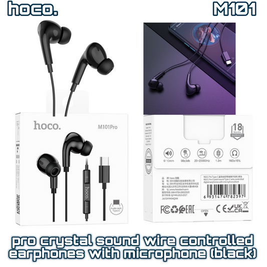 M101 Pro Crystal Sound Type-C Wired-Controlled Digital Earphones with Microphone – Black | HOCO