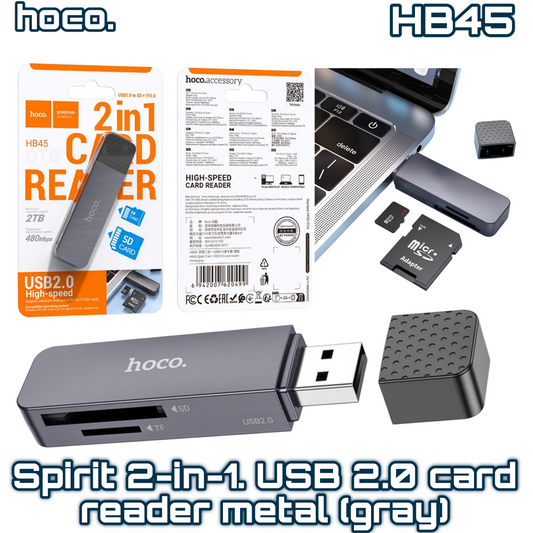 HB45 USB-A to SD & TF Card Reader – Matte Gray, USB 2.0/3.0 High-Speed | HOCO