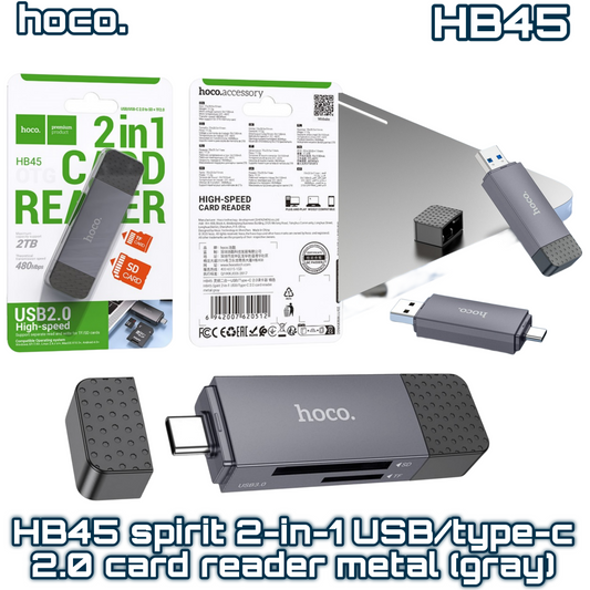 HB45 Dual Interface Card Reader – USB-A & Type-C to SD/TF, Matte Gray | HOCO