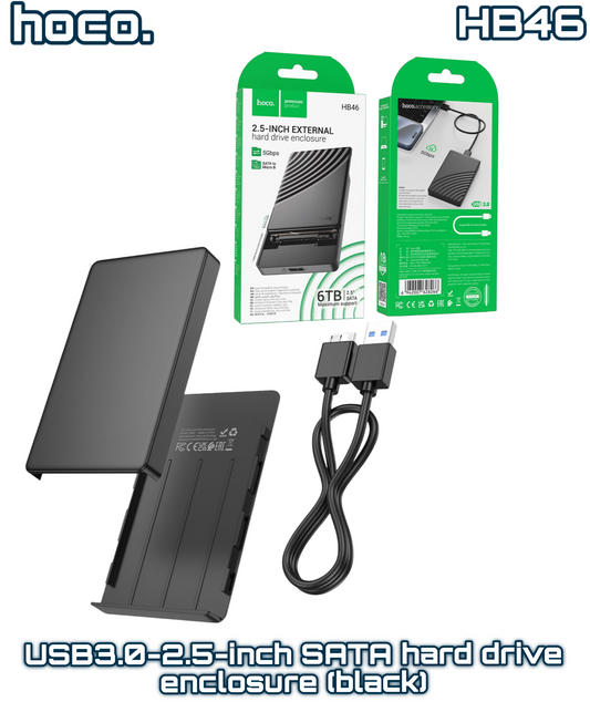 HB46 2.5" SATA to USB 3.0 Hard Drive Enclosure – Black, Tool-Free, 5Gbps | HOCO