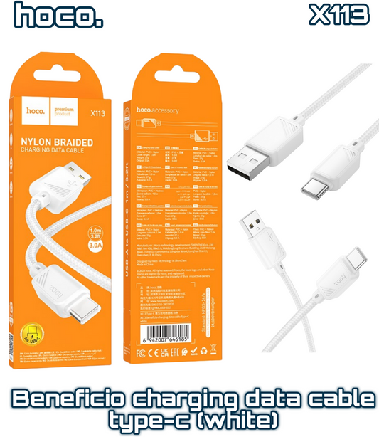 X113 Beneficio USB to Type-C Charging Data Cable ‚  White, Fast & Durable | HOCO