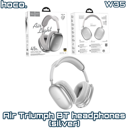 W35 Air Triumph Bluetooth Headphones – Silver, 45H Playtime, BT 5.3, TF/AUX Support | HOCO