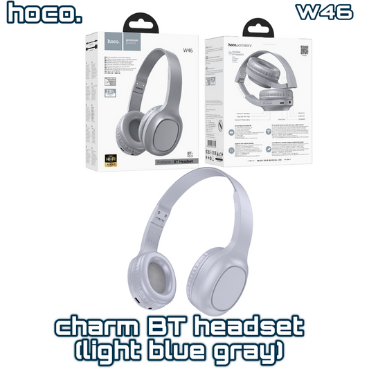 W46 Charm Bluetooth Headphones – Light Blue Gray, BT 5.3, 20H Playtime, Foldable, AUX Support | HOCO