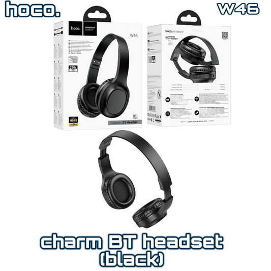 W46 Charm Bluetooth Headphones – Black , BT 5.3, 20H Playtime, Foldable, AUX Support | HOCO