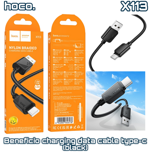 X113 Beneficio USB to Type-C Charging Data Cable ‚  Black, Fast & Durable | HOCO