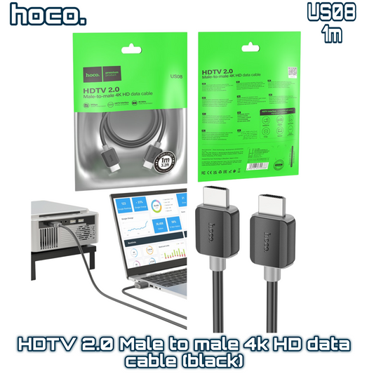 US08 HDMI 2.0 Male-to-Male 4K HD Data Cable – 1M Black | HOCO
