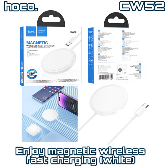 CW52 Magnetic Wireless Car Charger ‚White, 15W Fast Charging | HOCO