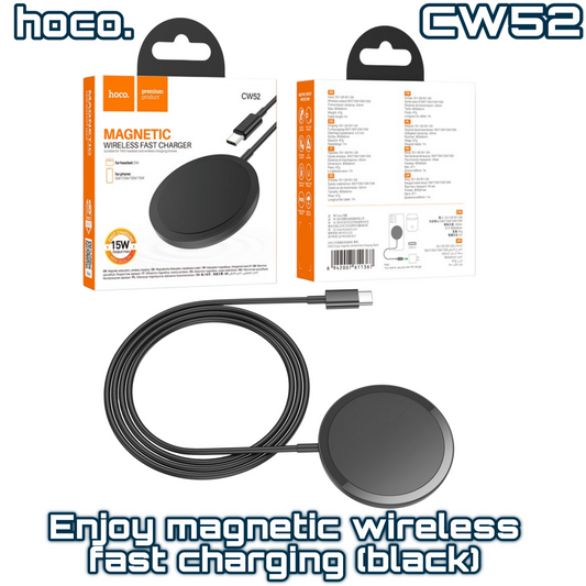 CW52 Magnetic Wireless Car Charger ‚Black, 15W Fast Charging | HOCO