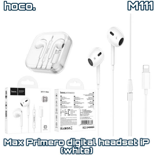 M111 Max Primero Digital Headset Lightning – White, In-Ear with Microphone | HOCO