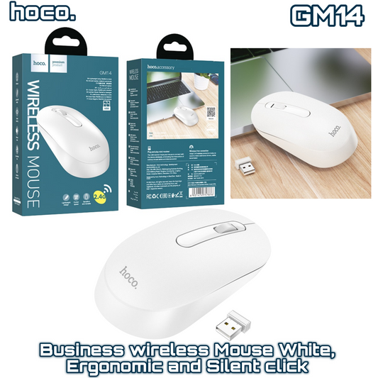 GM14 Business Wireless Mouse – White, Ergonomic & Silent Click | HOCO