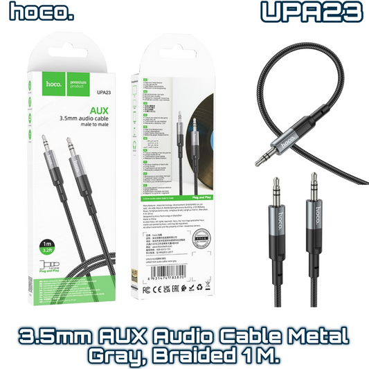 UPA23 3.5mm AUX Audio Cable – Metal Gray, Braided, 1M | HOCO