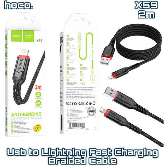 X59 USB to Lightning Fast Charging Braided Cable ‚  2M Black | HOCO