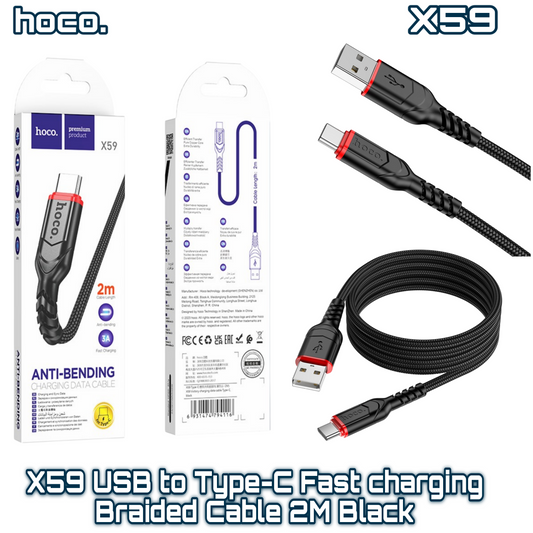 X59 USB to Type-C Fast Charging Braided Cable ‚  2M Black | HOCO