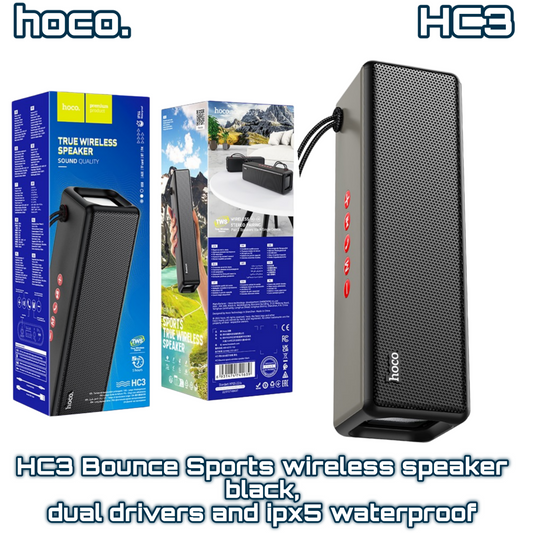 HC3 Bounce Sports Wireless Speaker – Black, Dual Drivers & IPX5 Waterproof | HOCO
