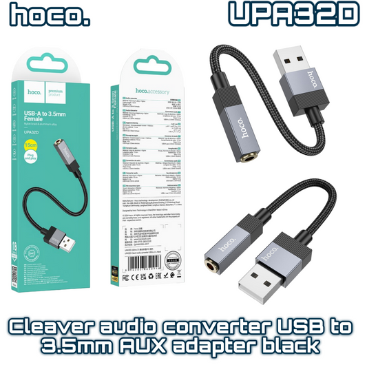 UPA32D Clever Audio Converter USB to 3.5mm AUX Adapter – Black | HOCO