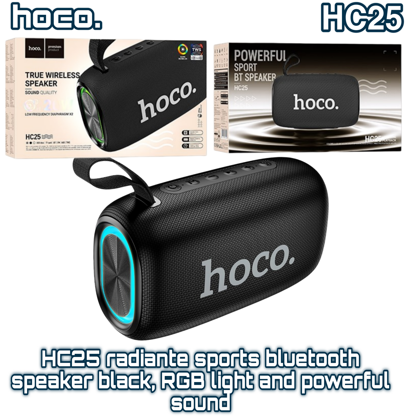 HC25 Radiante Sports Bluetooth Speaker – Black, RGB Lights & Powerful Sound | HOCO
