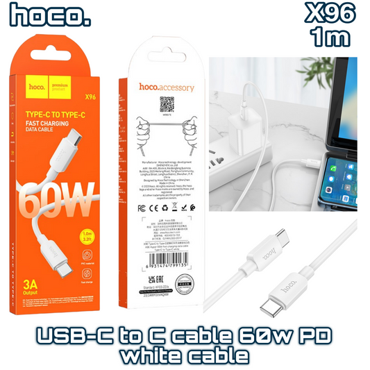 X96 Hyper USB-C to USB-C Cable ‚ 1m, 60W PD Fast Charging White | Hoco