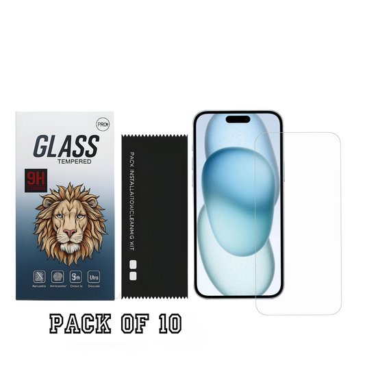 Premium Pack Of 10 Clear Screen Protector Glass for Apple Iphone 15 / 16 / 15 Pro