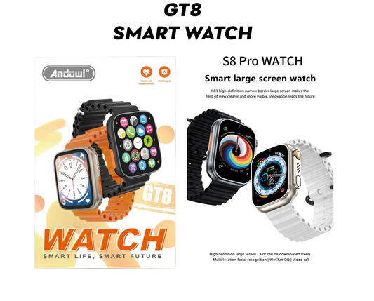 GT8 Andowl Smart Watch (Black) – 1.28" Full Touch Display, Bluetooth Calling, Heart Rate Monitor, IP67 Waterproof